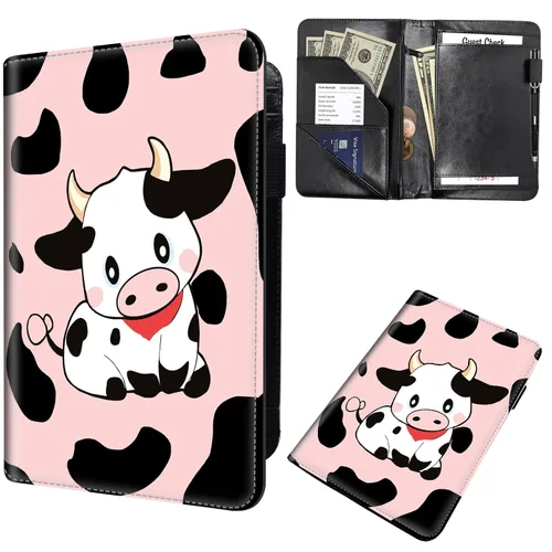 Miniatura 44 de Libreta de pedidos para camarera, cartera de cuero con bolsillo con cremallera oculta, soporte para bolígrafos, lindo organizador para camarera