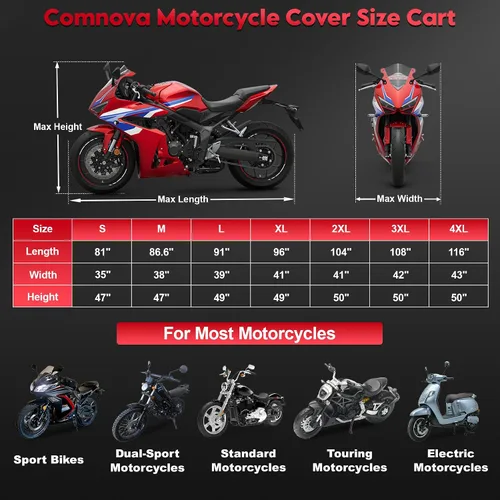 Miniatura 3 de Comnova - Funda para motocicleta de 81 pulgadas, 600D, impermeable, con orificio de bloqueo, ajuste universal para Harley, Honda, Kawasaki