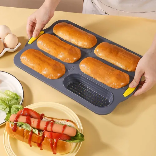 Miniatura 3 de MUJUZE Molde para bollo de perro caliente, molde de pan de 6 cavidades, molde de silicona para bollos de perro caliente, antiadherente y resistente