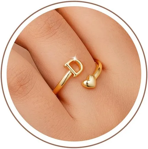 Miniatura 10 de M MOOHAM Anillos de oro para mujeres y niñas – Anillos iniciales con placa de oro de 14 quilates para mujer, no se deslustra, letra A-Z, delicado