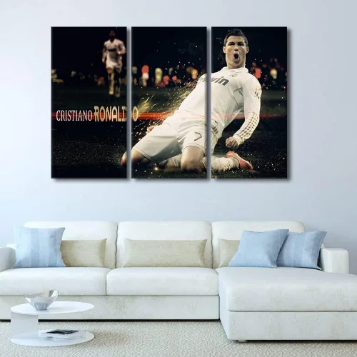 Miniatura 26 de TISHIRON CR7 - Póster de Cristiano Ronaldo de 3 piezas, lienzo para pared, cuadros de superestrella de fútbol, arte de pared grande envuelto