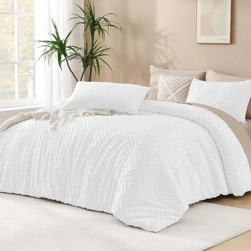 Andency - Juego de edredón blanco California King, 3 piezas, edredón Boho para cama California King, juego de cama de gran tamaño, suave y ligero,