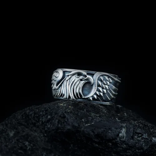 Miniatura 4 de Sterling Silver Eagle Ring, American Eagle Ring, Winged Bird Band, Mens Eagle Biker Ring, 925 Silver Hawk Band