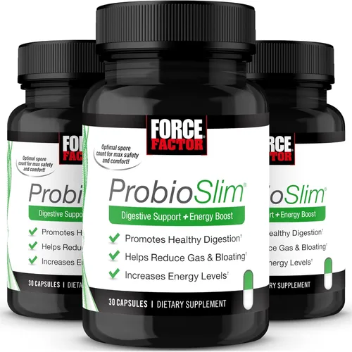 Force Factor ProbioSlim, suplemento probiótico para mujeres y hombres con probióticos y extracto de té verde, reduce los gases, la hinchazón, el