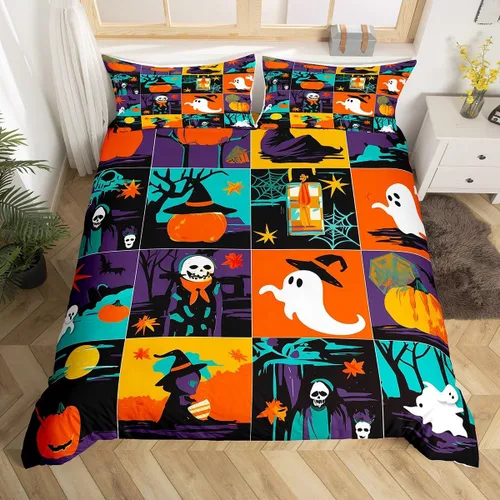 Miniatura 19 de Erosebridal Juego de ropa de cama de murciélago de Halloween, tamaño individual, con purpurina y estrellas, galaxia, funda de edredón para niños