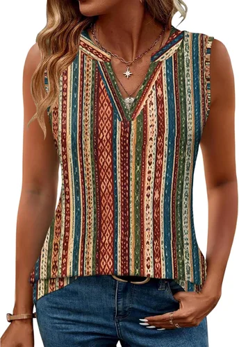 Miniatura 29 de Romanstii Camisas sin mangas para mujer, estilo casual, de verano, cuello en V, blusas elegantes, túnica