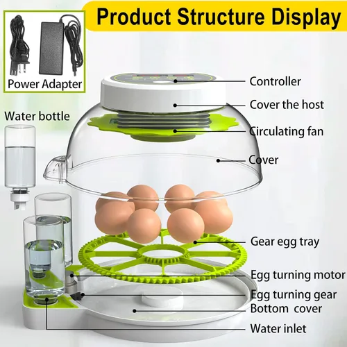 Miniatura 7 de Incubadora de huevos de 18/60 con pantalla de humedad, incubadoras para incubar huevos, vela de huevos, girador automático de huevos, incubadora