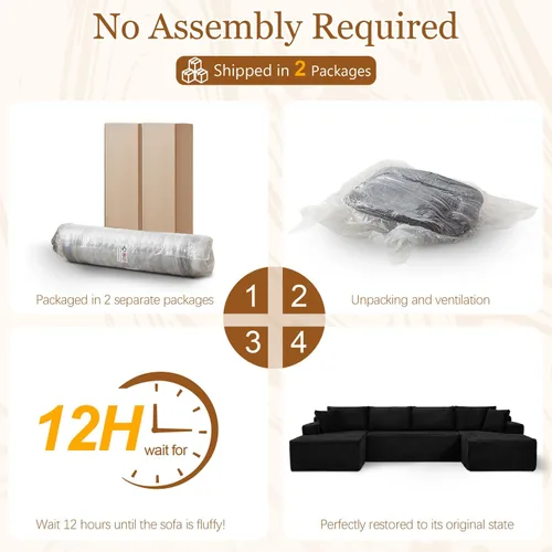 Miniatura 6 de Sofá cama modular de 134 pulgadas, sofá de nube deshuesado para sala de estar, sofá de 5 asientos en forma de U con 2 bolsillos de almacenamiento