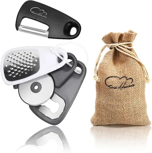 Juego de utensilios de cocina de 5 piezas, accesorios de herramientas de cocina que ahorran espacio, rallador de chocolate y queso, pelador de Negro