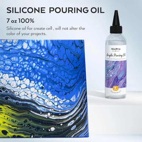 Miniatura 2 de Nicpro Aceite de vertido de silicona de 7 onzas para arte, activador de células dramático para verter pintura acrílica, 100% silicona medio