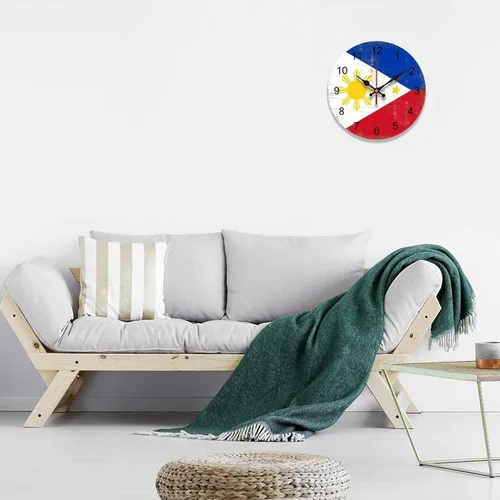 Miniatura 3 de Reloj de pared de la bandera de Filipinas con decoración patriótica de 9 pulgadas, funciona con pilas, silencioso, sin tictac, para colgar, Estilo-9