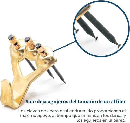 Miniatura 6 de Perchas de fotos de 100 libras, paquete de 10 con clavos, ganchos para colgar cuadros, accesorios para colgar cuadros, ganchos o colgadores