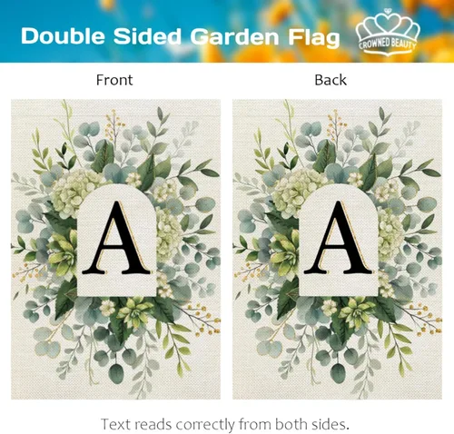 Miniatura 5 de CROWNED BEAUTY Bandera de jardín con monograma, letra inicial A de 12 x 18 pulgadas, doble cara para Outsdie, pequeña flor de primavera, apellido
