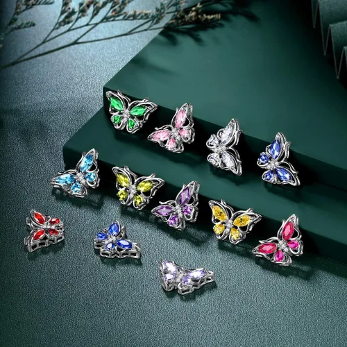Miniatura 5 de 925 Sterling Silver Birthstone Butterfly Jewelry Women Crystal Animal Cute Butterflies Birthday NecklaceEarringRingBracelet Sets Birth Stone