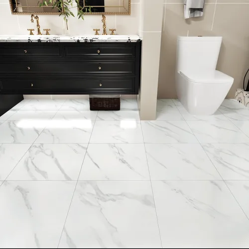 Miniatura 11 de WESTICK Azulejos de suelo de mármol blanco para despegar y pegar, azulejos de vinilo autoadhesivos para cocina, dormitorio, sótano, escaleras