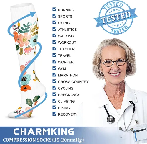 Miniatura 159 de CHARMKING - Calcetines de compresión para mujeres y hombres (3 pares), 15-20 mm Hg, el mejor apoyo para atletismo, running o ciclismo, mejora