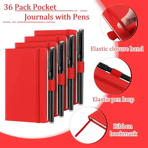 Miniatura 3 de Laumoi 36 juegos de cuadernos de bolsillo con bolígrafos, tamaño A6, lindo cuaderno pequeño a rayas, mini bloc de notas, tapa dura, cuadernos