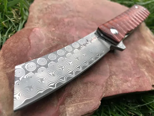 Miniatura 2 de TACTICAL GEARZ Navaja de bolsillo de Damasco para EDC, mango de palisandro, hoja recta de damasco con 67 capas y un núcleo VG10 (Rogue XS)