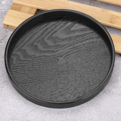 Miniatura 6 de Bandeja de té de madera, forma redonda, té de madera, café, aperitivos, comidas, plato de servicio, bandejas de restaurante de 11.8 in