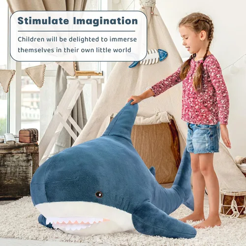 Miniatura 5 de MorisMos Peluche de tiburón gigante, juguete de tiburón de peluche grande, almohada de tiburón suave para niños y niñas, cumpleaños, Navidad, 51 Azul