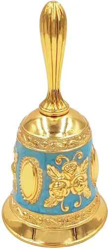 Hourwof Campana de mano, campana de cena de metal, campanas decorativas de boda, campanas de servicio, campana de llamada, campana de Navidad, azul