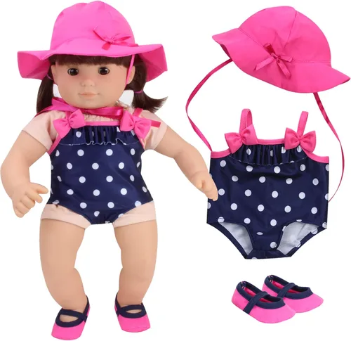 Miniatura 2 de Sophia's Conjunto de traje de baño de lunares para muñecas de 15 pulgadas, azul marino/rosa