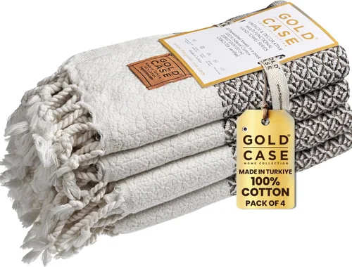 Miniatura 16 de Gold CASE - Juego de 4 Toallas de Mano Turcas para Baño, 20 x 40 pulgadas, Toallas de Baño 100% Algodón, Toalla Pequeña de Cocina Aphrodite