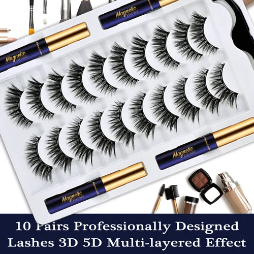 Miniatura 2 de Pestañas magnéticas de aspecto natural con delineador de ojos, 10 pares reutilizables, encantadores, kit de pestañas magnéticas de ojo de gato
