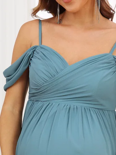 Miniatura 5 de Ever-Pretty Vestido de fiesta formal de maternidad con cuello en V y mangas cortas con tirantes delgados fruncidos 20809-EYUS