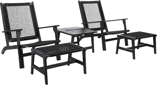 SAFAVIEH Outdoor - Chantelle Lounge Set - Negro y negro - Madera maciza con cojín - Diseño costero de asiento bajo - Ideal para patio, terraza,