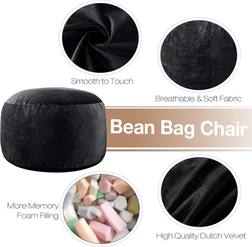 Miniatura 3 de WhatsBedding Puf de 3 pies, puf grande para adultos con relleno de espuma viscoelástica, sofá puff perezoso para sala de estar, tela de terciopelo