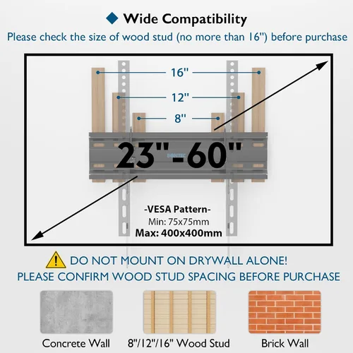 Miniatura 2 de BONTEC Soporte de pared inclinable para televisores de 23 a 60 pulgadas, diseño de perfil bajo, VESA máximo de 15.748 x 15.748 in, soporta hasta 115
