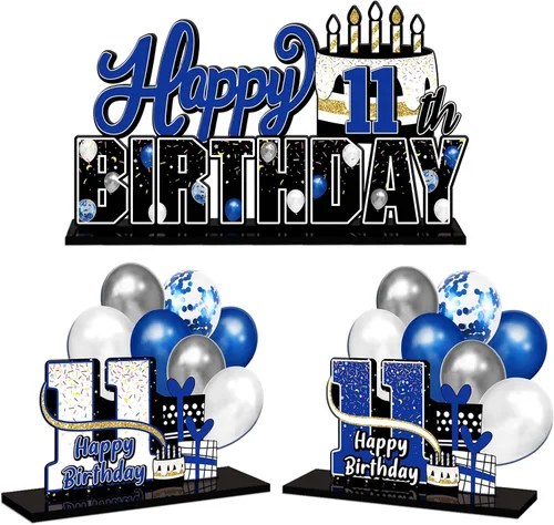 Miniatura 11 de LINGTEER Feliz 10º Cumpleaños Juego de Centros de Mesa de Acrílico Azul para Mesa - Brindemos por Diez Años Decoraciones de Regalo de Fiesta de 10º