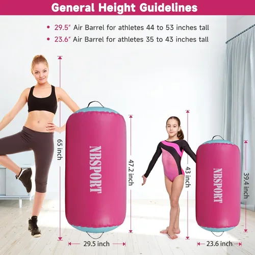 Miniatura 4 de Air Barrel - Barril de Aire Rodillo de Gimnasia para Entrenador de Flic Flac Hacia Atrás, Colchoneta de Aire con Bomba para Entrenamiento de Rosa +