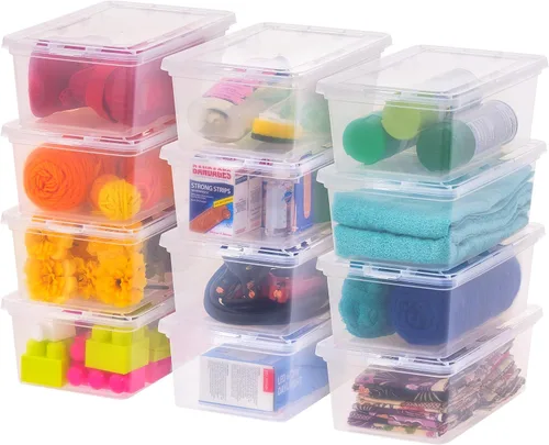 Miniatura 8 de IRIS USA Paquete de 12 contenedores de almacenamiento con tapas, 6 cuartos de galón, transparentes como el cristal, cajas de zapatos, contenedores