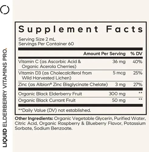 Miniatura 2 de Codeage Elderberry Vitamins Pro – Gotas líquidas de saúco negro orgánico – Vitamina C, D3, zinc, grosella negra – Suministro de 2 meses – Líquido