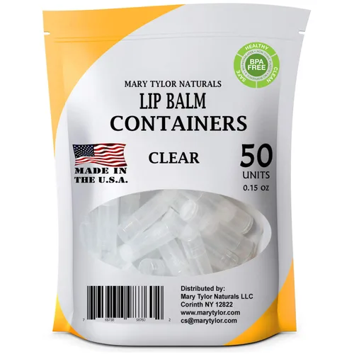 50 recipientes transparentes para bálsamo labial tubos redondos, sin BPA, fabricados en Estados Unidos, 100% libre de BPA, con tapas transparentes