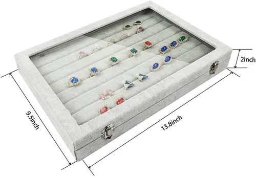 Miniatura 6 de Stylifing Organizador de aretes de anillo con tapa transparente de 7 ranuras, bandeja de joyería, organizador de cajones con cerradura para novia