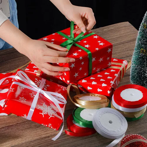 Miniatura 5 de Xinnun Cinta de satén de Halloween de 200 yardas, 8 rollos de cinta de seda de poliéster de 3/8 pulgadas para Navidad, Halloween, decoración