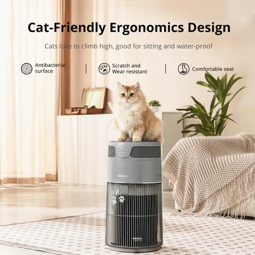 Miniatura 7 de WISESKY Purificador de aire para gatos con cable resistente a mordeduras y rejilla ancha y protección contra vuelcos Purificador de aire