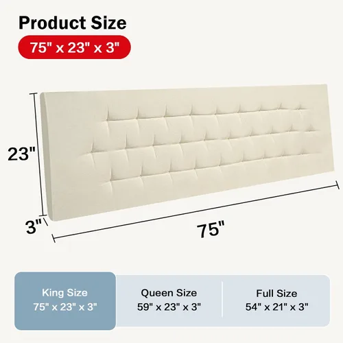 Miniatura 2 de Cabecera tapizada tamaño King, 75 x 23 pulgadas, fácil de montar en la pared, diseño moderno de lino con botones de diamante, color beige