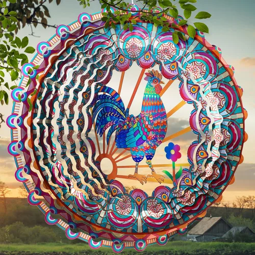 Miniatura 14 de Mandala Blossom Wind Spinner - Molinillos de Viento de Metal Escultura de Viento Colgante Cinética 3D de 12 pulgadas Cortada con Láser