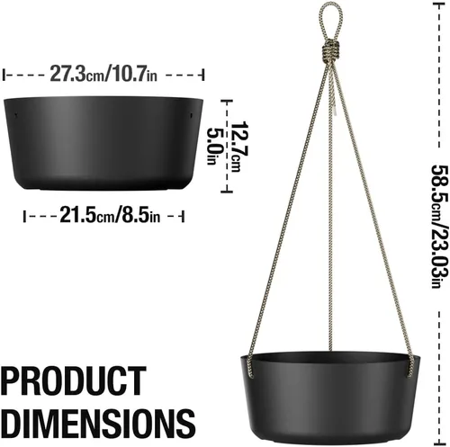 Miniatura 6 de Asnext Maceta colgante de 10.7 pulgadas para plantas de interior y exterior, paquete de 2 macetas colgantes con agujeros de drenaje para decoración