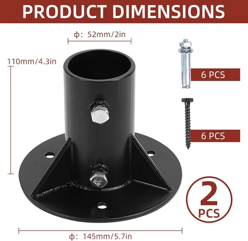 Miniatura 2 de 2 postes redondos, soporte de base de 2 pulgadas, brida de cadena de eslabones de cadena, brida de piso de poste sólido pesado para sujetar vallas