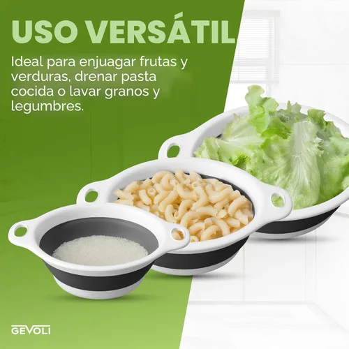 Miniatura 8 de Gevoli Coladores plegables (juego de 3) coladores de alimentos con base de drenaje de agua sobre el fregadero para pasta, frutas y verduras