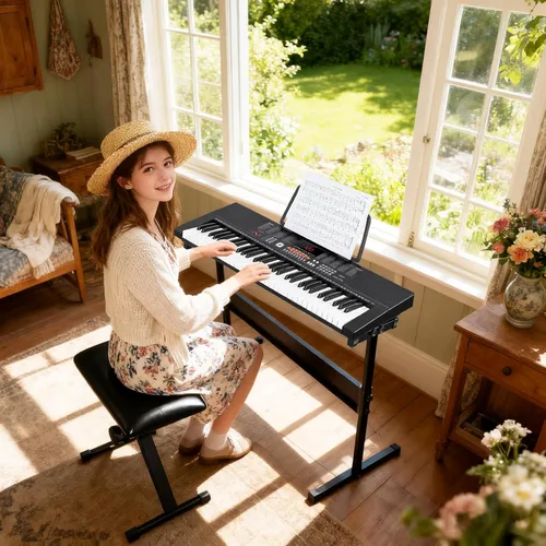 Miniatura 2 de ZENY Piano de teclado eléctrico portátil de 61 teclas con altavoces integrados, pantalla LED, auriculares, micrófono, soporte para piano, soporte