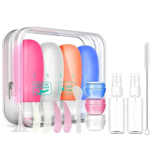 Miniatura 3 de Paquete de 18 botellas de viaje, artículos de tocador a prueba de fugas de 3oz y 2oz, perfectos para viajes de negocios o personales, silicona