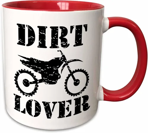 Miniatura 9 de 3dRose Ilustración envejecida de una moto de cross con texto negro amante de la suciedad 11oz taza negra de dos tonos