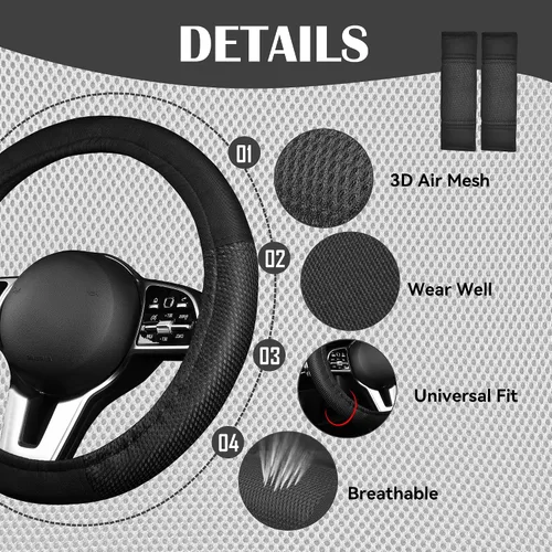 Miniatura 5 de CAR PASS - Fundas de asiento universales de 13 piezas de malla de aire 3D - 100% transpirables, juegos completos, cubierta de volante y cinturón