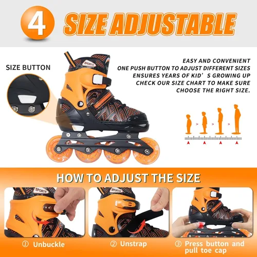 Miniatura 5 de Nattork Patines en línea ajustables para niños y niñas, azul negro rojo con ruedas iluminadas, patinaje sobre ruedas juvenil para principiantes de 3